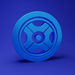 Obraz premium Blue Car wheel icon isolated on blue background. Minimalism concept. 3D render illustration