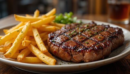 grilled steak with french fries.