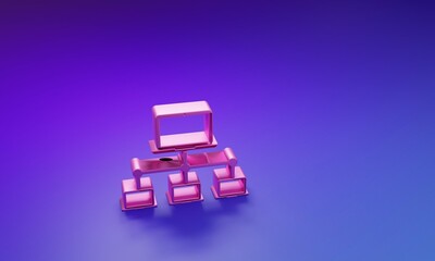 Pink Computer network icon isolated on purple-blue background. Laptop network. Internet connection. Minimalism concept. 3D render illustration