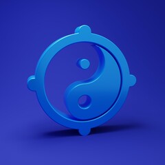 Blue Yin Yang symbol of harmony and balance icon isolated on blue background. Minimalism concept. 3D render illustration