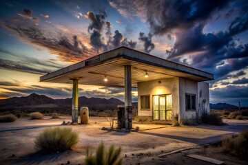 Obraz premium haunted gas station in desert