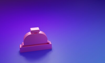 Pink Hotel service bell icon isolated on purple-blue background. Reception bell. Minimalism concept. 3D render illustration