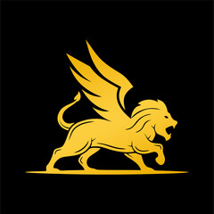 Lion with wings. Winged golden lion cut out silhouette