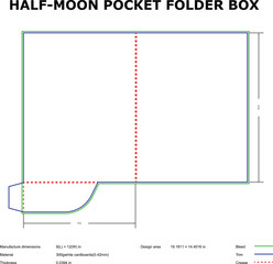 Half moon pocket folder box template design die cut 300gsm cardstock