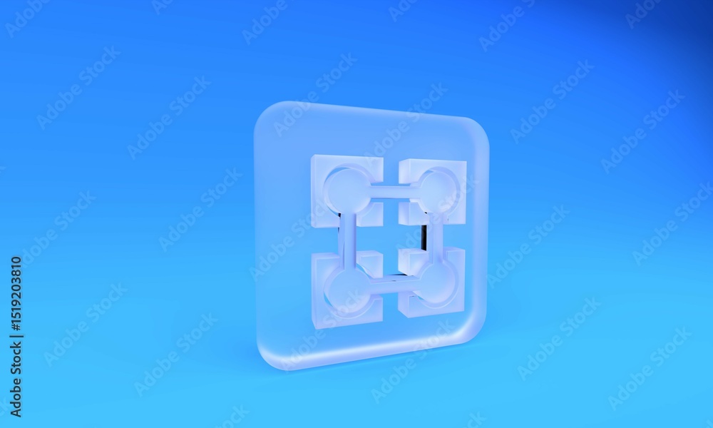 Poster frosted glass blockchain technology icon on blue background. cryptocurrency data. abstract geometric
