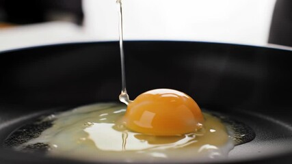 Cooking process of cracking and frying egg in nonstick skillet with smooth transition - Powered by Adobe