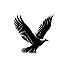 Powerful vector logo of a bald eagle soaring with wings spread wide.

