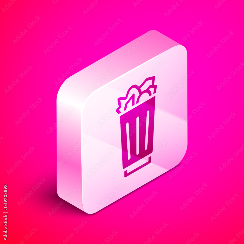 Poster isometric full trash can icon isolated on pink background. garbage bin sign. recycle basket icon. of
