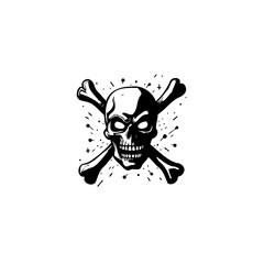 Bold skull and crossbones graphic illustration with an ink splatter effect