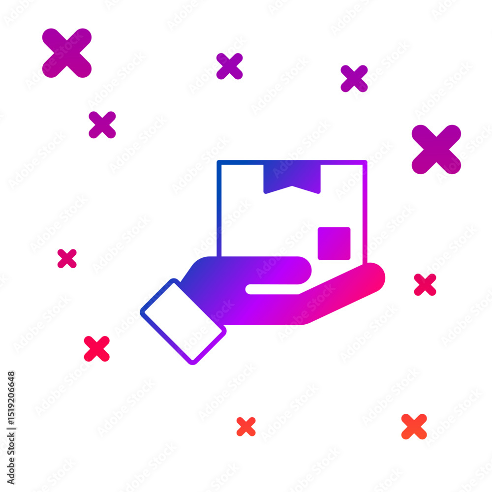 Poster color delivery hand with cardboard boxes icon isolated on white background. door to door delivery by