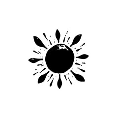 Hand-drawn sun illustration in black and white, a minimalist and simple design