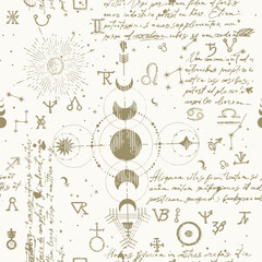 Mystical seamless pattern with esoteric symbols