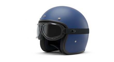Classic Blue Motorcycle Helmet with Goggles: A Vintage-Style Illustration