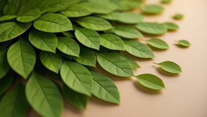 Naklejka premium Fresh, organic green tea leaves on a wooden table, showcasing nature's healthy foliage