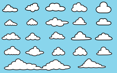 Seamless collection set featuring cartoon clouds against a blue sky, perfect for summer weather designs
