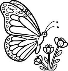 Adorable butterfly coloring page with flowers