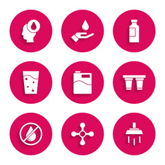 Set Big bottle with clean water, Water tap, Shower, filter, drop forbidden, Glass, Bottle of and icon. Vector