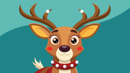 Fototapeta premium Cute Cartoon Christmas Reindeer with Antlers and a Red Collar Illustration