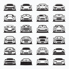 Obraz premium Car Front View Icons Collection in Black and White Style
