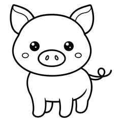 Cute Kawaii Pig Illustration Minimalist Style