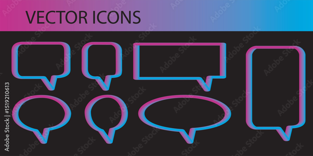 Poster colorful gradient with neon and 3d effect speech bubble vector icon set. modern chat bubble featurin
