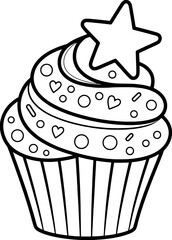 Delicious cupcake with star topping sweet treat coloring page