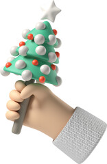 Pale skin hand holding a little Christmas tree