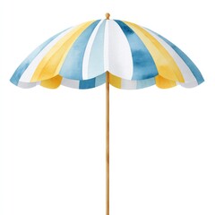 Summer beach vibes with watercolor yellow and blue stripes umbrella for coastal decor and design