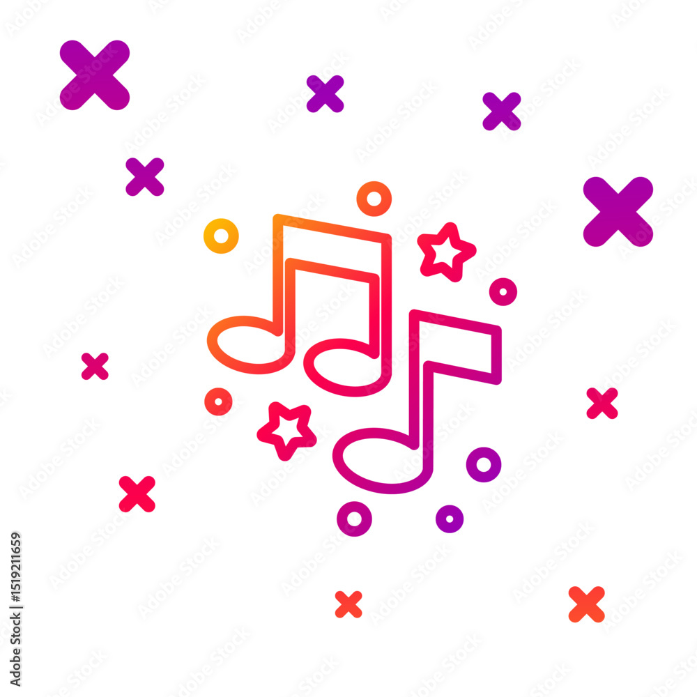 Poster color line music note, tone icon isolated on white background. gradient random dynamic shapes. vecto