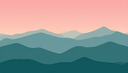illustration of a serene mountain landscape with misty peaks under a vast sky at sunrise