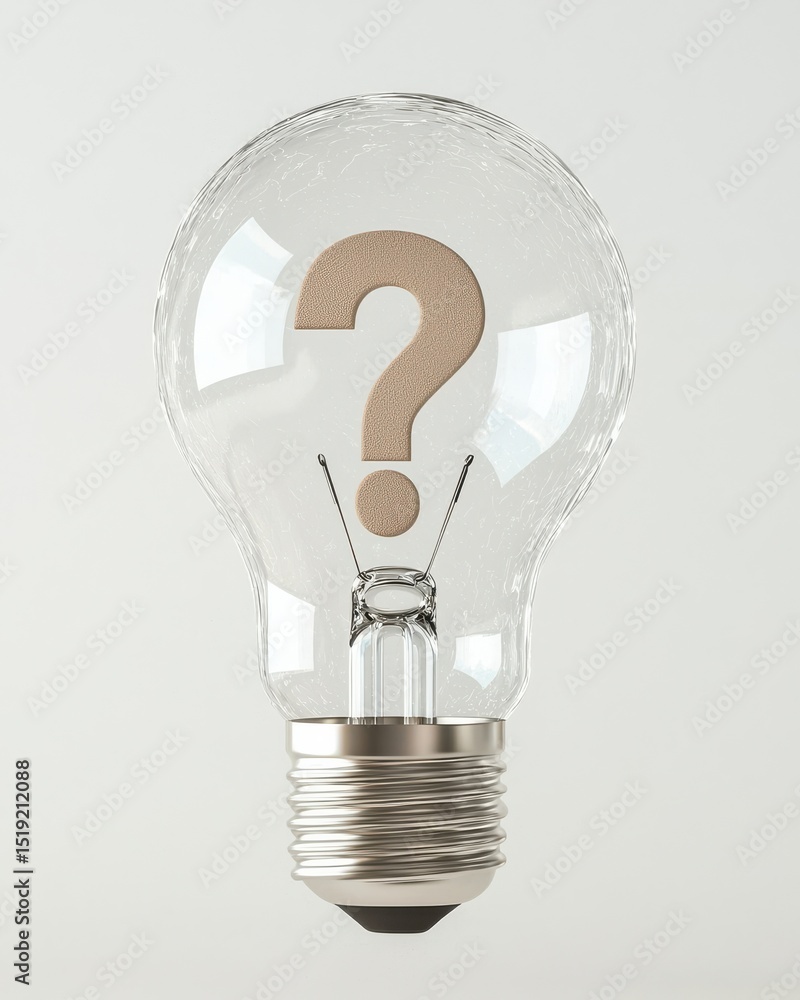 Poster conceptual light bulb with a question mark symbolizing ideas, questions, and creative thinking for i