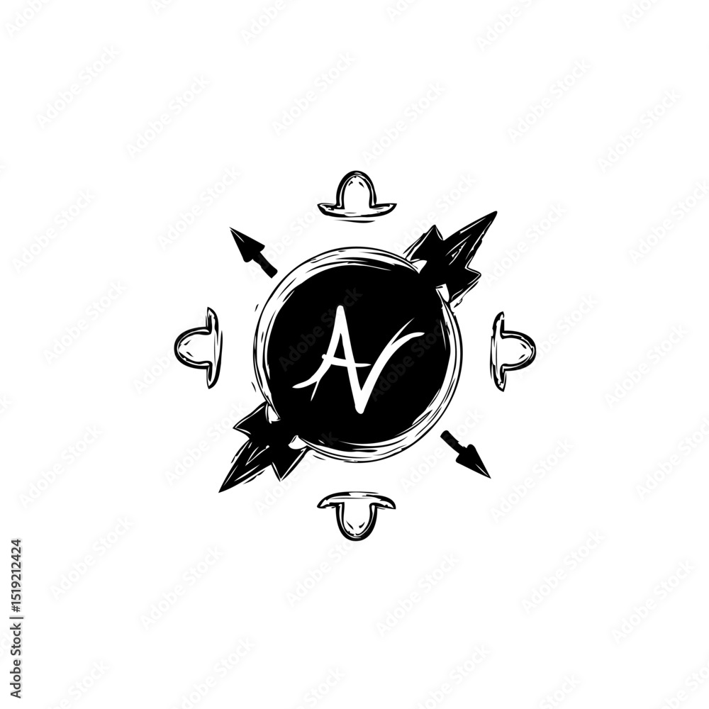 Poster elegant initial 'a' logo design with compass elements, capturing navigation and exploration