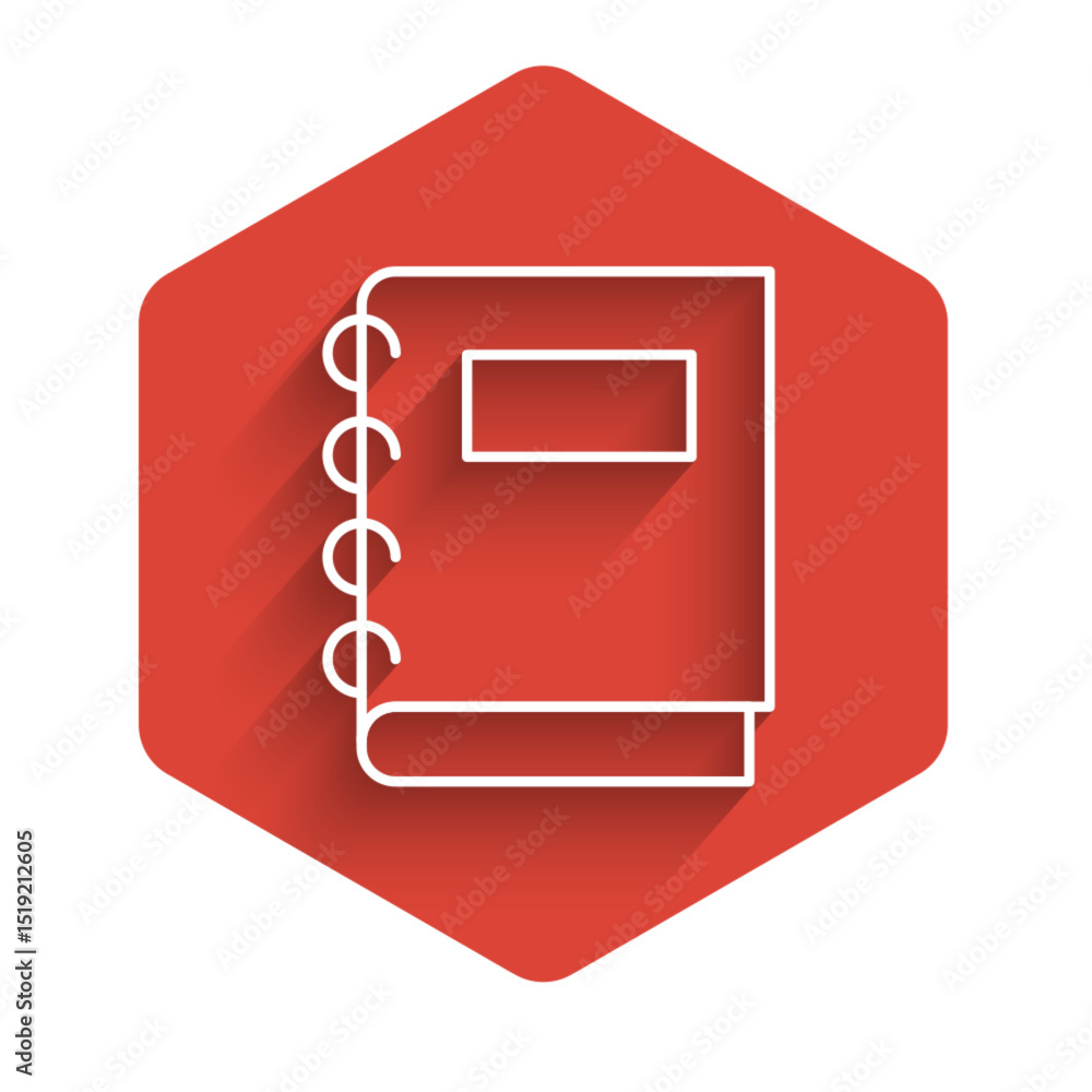 Poster white line notebook icon isolated with long shadow background. spiral notepad icon. school notebook.