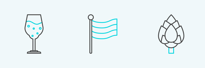 Set line Hop, Glass of beer and National Germany flag icon. Vector
