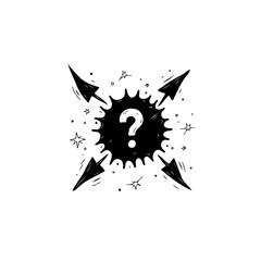 Conceptual illustration of a question mark surrounded by arrows and stars