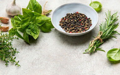 Fresh herbs and spices creating culinary masterpiece on table