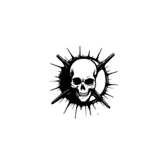 Skull emblem with radial spikes and crossed objects, a powerful symbol design