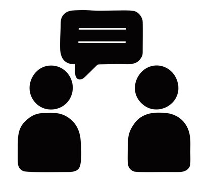 Two People Talking Face to Face Icon in Black and White