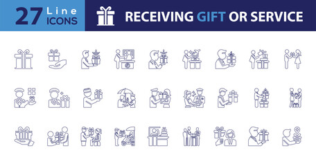 Receiving Gift line icons set,  gift giving icon set line art