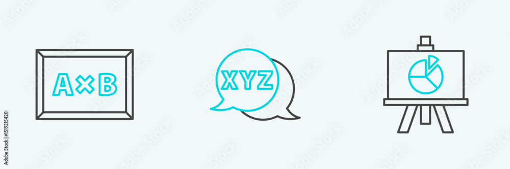 Poster set line chalkboard with diagram, and xyz coordinate system icon. vector