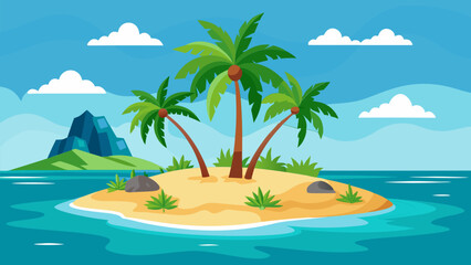 Serene Tropical Island Getaway. Palm Trees. Sandy Beach. and Azure Ocean