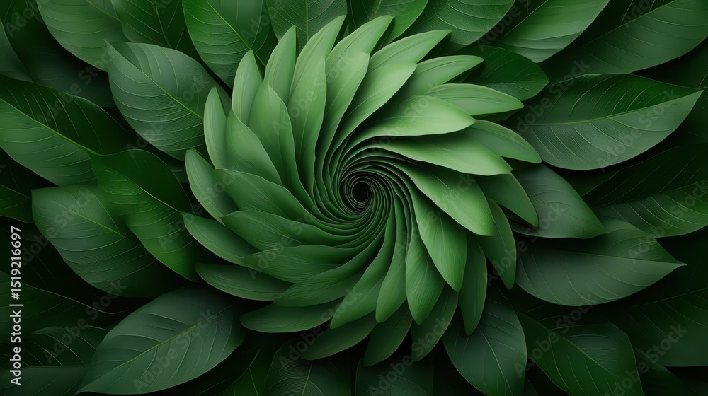 Poster a spiral arrangement of lush green leaves creates a mesmerizing, natural pattern with a sense of dep