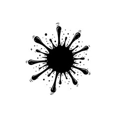 Abstract black ink blot explosion with dynamic splatters and sparkling effects