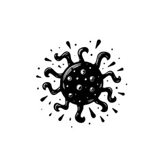 Monochrome vector illustration of a virus cell, depicting microbiology and contagion
