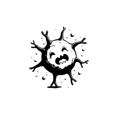 Creepy Cell Cartoon: A Spooky, Black and White Halloween-Themed Virus Illustration