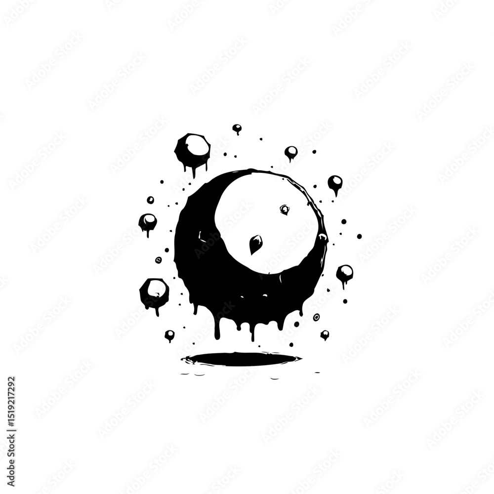 Poster abstract lunar eclipse illustration with dripping ink effect creating unique artwork
