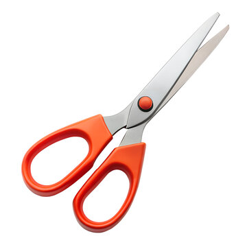 Red and silver kitchen scissors isolated on transparent background