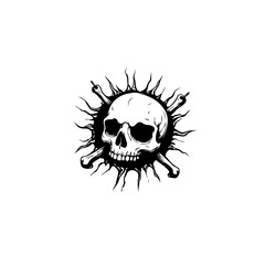 Skull and Bones Graphic: A stark black and white illustration of mortality