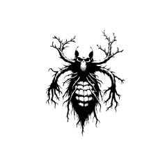 Creepy monster with antlers and a dark aura in an intriguing vector illustration
