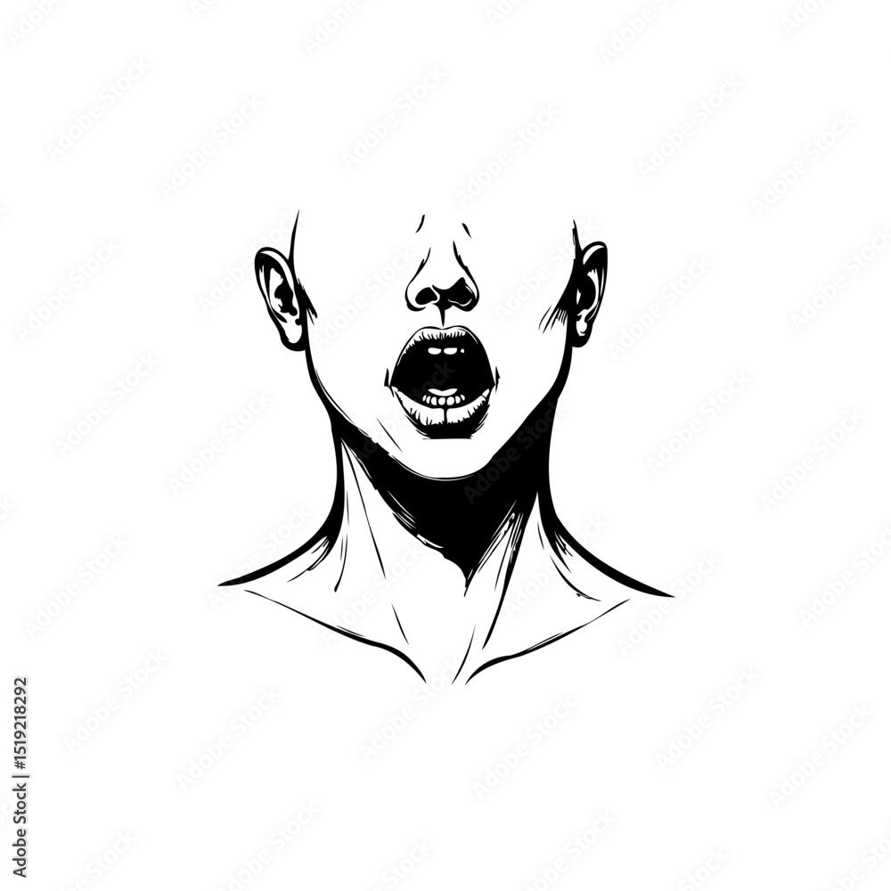 Poster expressive face portrait illustrating strong emotion with bold lines and minimal design